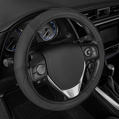 Perforated Microfiber Leather Steering Wheel Cover for Cars Trucks SUVs Vans