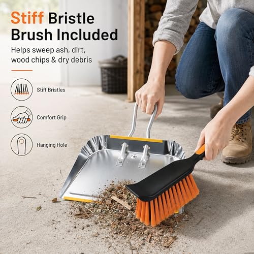 17" Heavy Duty Metal Dust Pan with Brush Set
