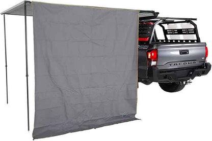 Overland Vehicle Systems HD Nomadic 6.5’ Awning Side Shade Wall - 280G Poly Cotton Rip Stop Grey Body, Green Trim - Velcro Attachment - Included Storage Bag