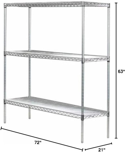 Omega 21" Deep x 72" Wide x 63" High 3 Tier Chrome Starter Shelving Unit