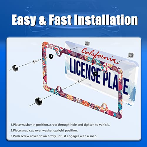 Boho Stitching Tile License Plate Frame Stainless Steel Accessory12.3x6.3In