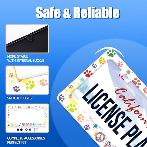 Dog Cat Paw License Plate Frame Stainless Steel Accessory 12.3x6.3Inch