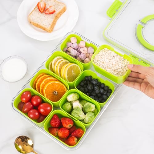 Divided Snack Serving Tray with Lid and Handle Travel Snackle Charcuterie Container Portable Storage Organizer for Candy