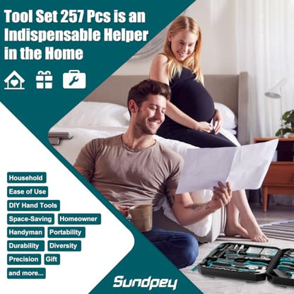 257 Pcs Portable General Basic Hand Tool Kit Set for Home with Case