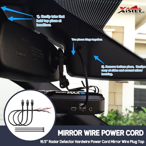 3PCS 16.5" Radar Detector Hardwire Power Cord Mirror Wire Plug Tap (3 Count)