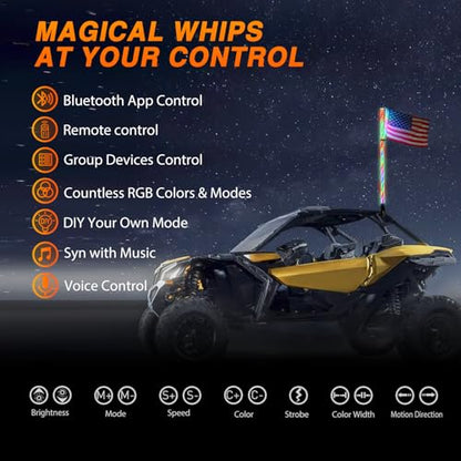 RGB LED Whip Light 1PC 4FT Lighted Antenna Whips