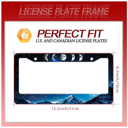 Moon Phase Mountains License Plate Frame Stainless Steel 2Holes with Screws