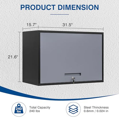 Metal Storage Cabinet Black&Gray Wall Cabinets with Shelf and Locking Door