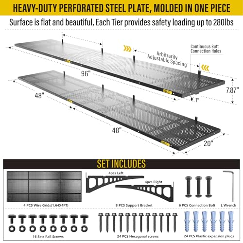 4Pack 1.64x4ft Adjustable Metal Garage Wall Shelving Heavy Duty Garage Storage Shelf Wall Mounted Black (4 Count)