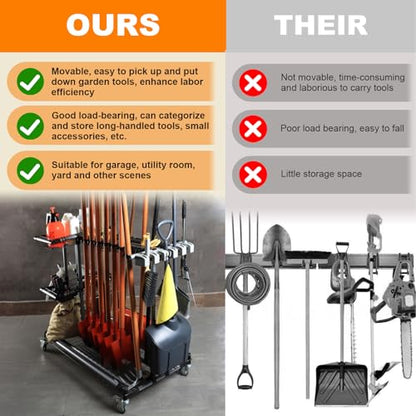Ultimate Yard Tool Storage Rack with Rolling Casters
