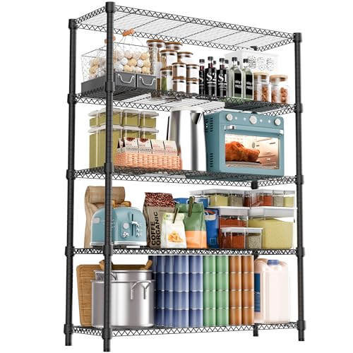 1750LBS 47.2" W 5 Tiers Shelf Steel Storage Shelves Shelving Unit Steel Organizer Wire Rack for Home