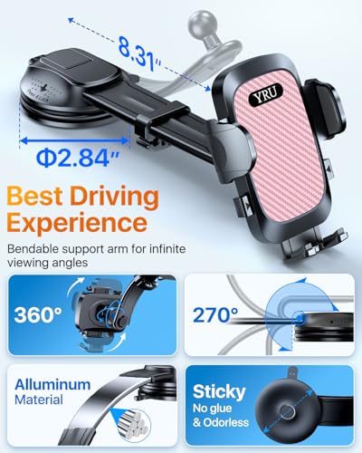 2026 Ultimate Car Phone Holder Mount [Bendable & Adjustable Aluminum Arm] Cell Phone Holder for Car Dashboard Windshield Phone Stand for iPhone 17 16 15 14 Pro Max Samsung Pickup Truck