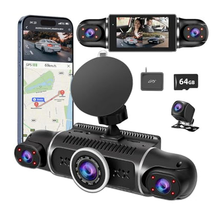360° Dash Cam Front and Rear View 4 Channel Dash Camera FHD 2K+1080Px3 for Car
