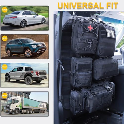 Universal Tactical Car Seat Back Organizer Bag Tactical Molle Vehicle Organizers Panel Vehicle Protector Organizers with 5 Detachable Pouches for Car