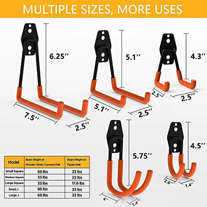 12pack Steel Garage Storage Utility Double Hooks Organizer Heavy Duty Wall Mount Tool Holder for Organizing Power Tools Ladders Bulk Items (12 Count)