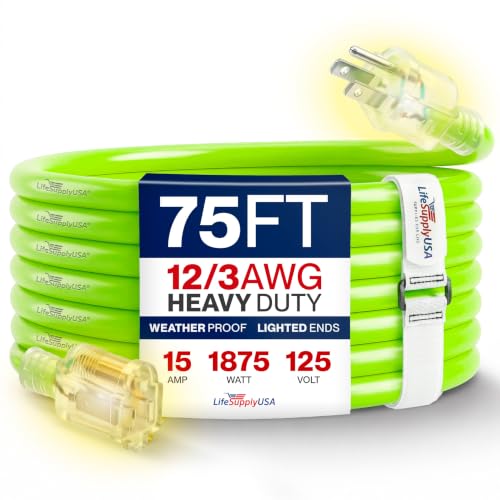 75ft Outdoor Indoor Extension Cord 12