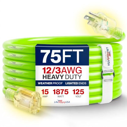 75ft Outdoor Indoor Extension Cord 12