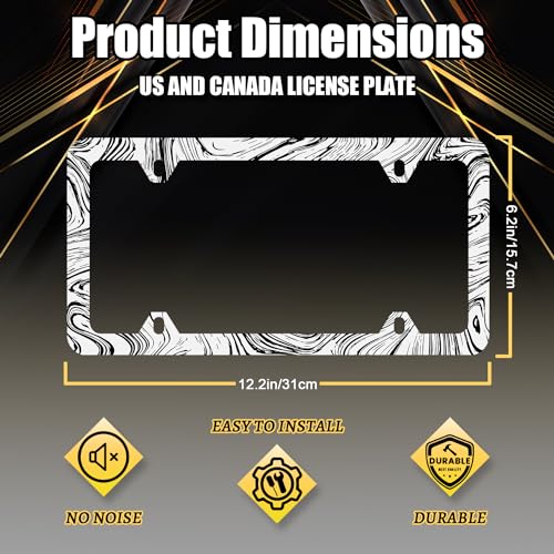 Stainless Steel Abstract Marble Print License Plate Frame 12.3 x 6.3 Inch