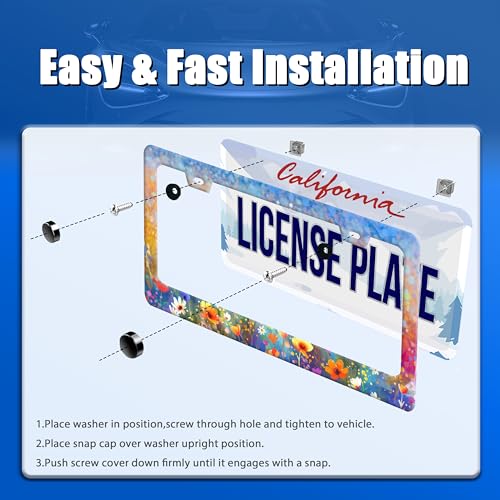 Watercolor Flower License Plate Frame Stainless Steel Car Accessory6.3x12.3