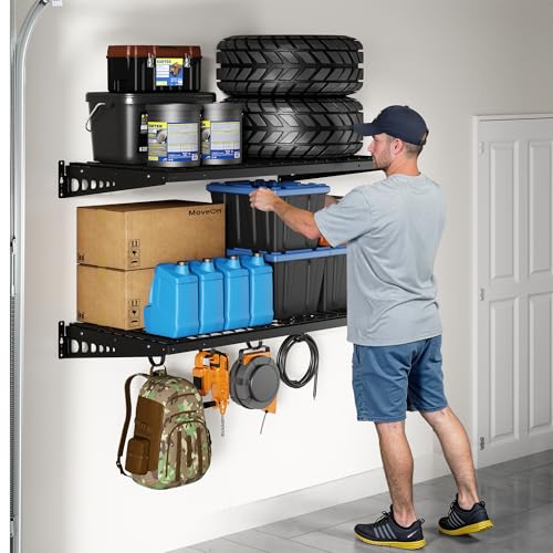 2 Pack 2x4ft Garage Storage with 4 Hooks (2 Shelves)