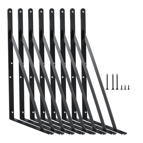 8 Pack L18 x H 12" Black Heavy Duty Shelf Brackets with Screws Metal Shelf Brackets Shelf Support Angle Brackets for Shelves L Brackets Heavy Duty Floating Shelf (8 Count)