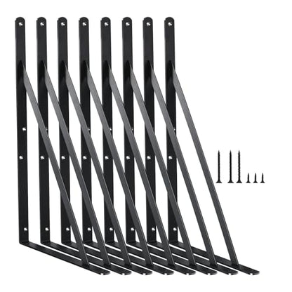 8 Pack L16 x H 10" Black Heavy Duty Shelf Brackets with Screws Metal Shelf Brackets Shelf Support Angle Brackets for Shelves L Brackets Heavy Duty Floating Shelf (8 Count)