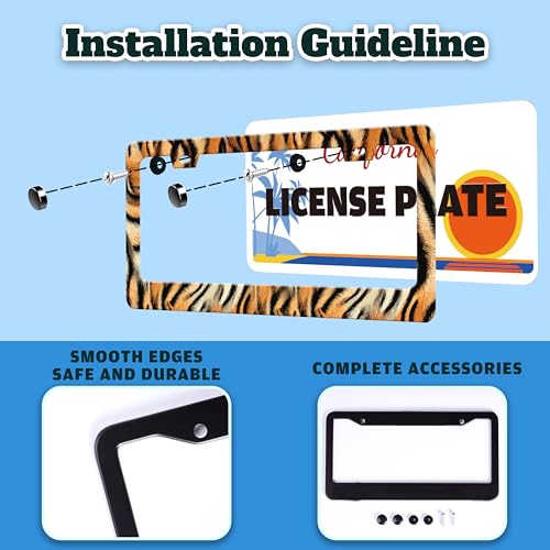 Tiger Skin Stripe Pattern License Plate Frame Stainless Steel 6.3 X 12.2 in