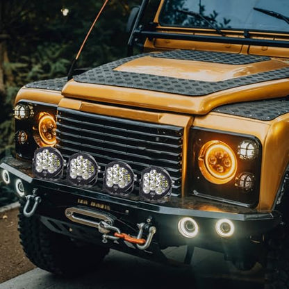4PCS 7 Inch Amber Round LED Offroad Lights 90W Amber Yellow Off Road Light Fog Lights Driving lightsWaterproof Light Pods for Pickup Trucks 4x4 SUV ATV UTV (4 Count)