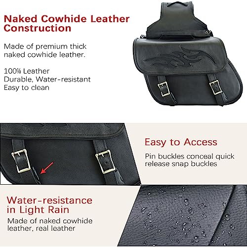 Naked Cowhide Leather Motorcycle Saddle Bags Throw Over Saddlebags (2 Count)