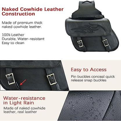 Naked Cowhide Leather Motorcycle Saddle Bags Throw Over Saddlebags (2 Count)