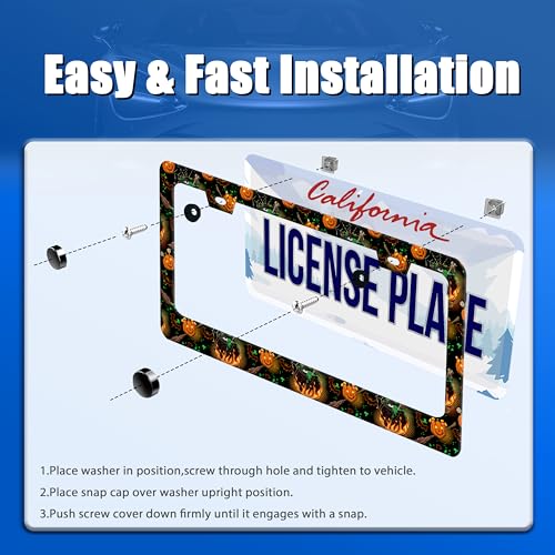 Pumpkin Bats License Plate Frame Stainless Steel Accessory 12.3x6.3 Inch
