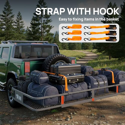 70''X 30''X6'' Folding Hitch Mount Cargo Carrier Basket with Stablizer and Straps