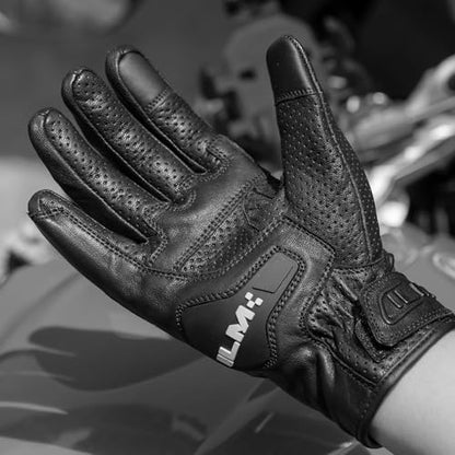 Goatskin Leather Motorcycle Motorbike Powersports Racing Gloves Touchscreen for Men and Women Model DN01