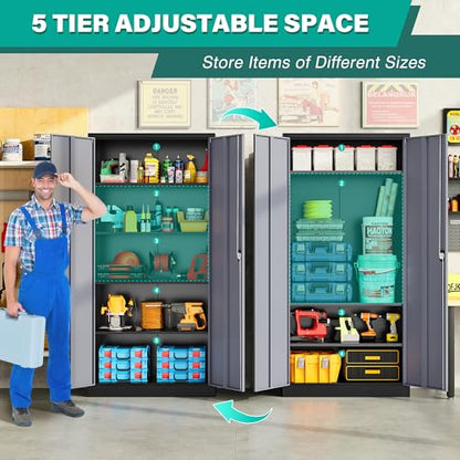 Wide & Deep Metal Storage Cabinet with Lock & Adjustable Shelves