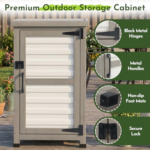 Small Outdoor Storage Cabinet with Waterproof Metal Top