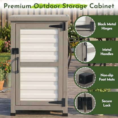 Small Outdoor Storage Cabinet with Waterproof Metal Top