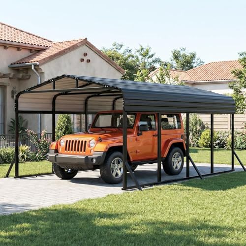 12X20 FT Metal Carport with Reinforced Galvanized Roof