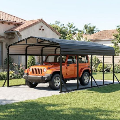 12X20 FT Metal Carport with Reinforced Galvanized Roof