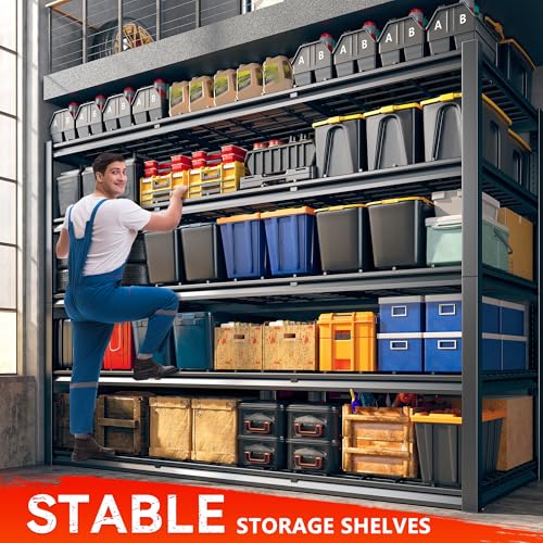 60" W Garage Shelving Heavy Duty Metal Shelving 3000LBS Storage Shelves Adjustable Metal Shelves for Industrial 5 Tier Garage Shelves for Basement Pantry Warehouse 60" W x 24" D x 72" H 2 Pack (2 Count)