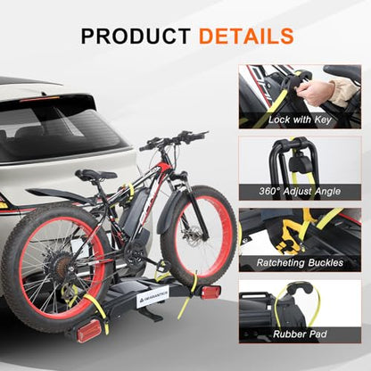 2 E Bike Foldable Hitch Mount Bike Rack with Light for 2" Receiver SUV & Trucks (2 Count)