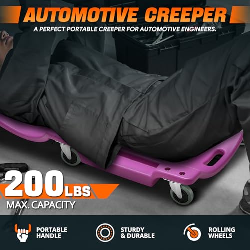 40" L X 19" W Vehicle Repair Low Profile Plastic Rolling Garage Shop Creeper with Padded Headrest