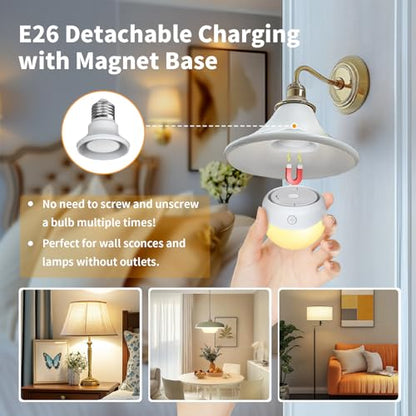 E26 2500mAh Rechargeable Light Bulbs with Remote for Lamp Sconces