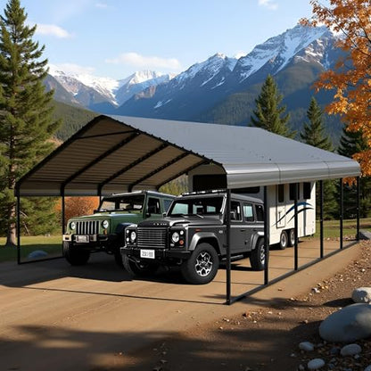 20x20 FT Heavy Duty Metal Carport with Galvanized Steel Roof & Frame