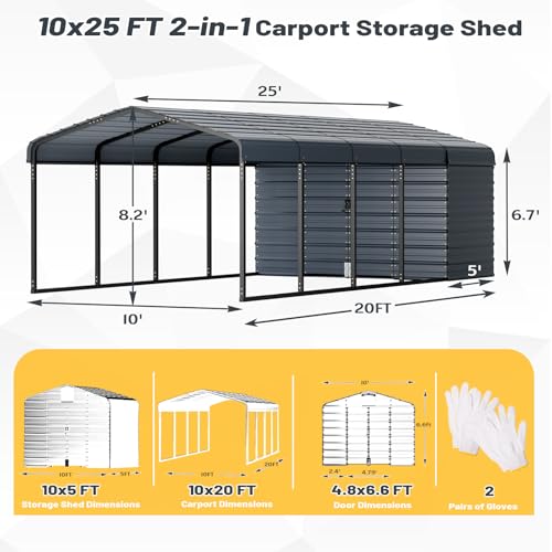 10x25 FT Carport Storage Shed 2
