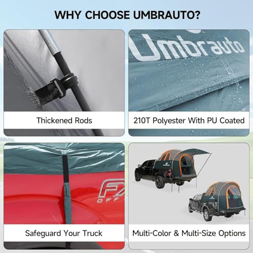 Truck Bed Tent with Awning 5.5' ~ 5.8' Easy Set Up Umburato Pickup Truck Tents for Camping