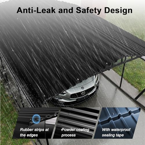 20x20 FT Metal Carport with Extra 6 Side Reinforcement Support Rods