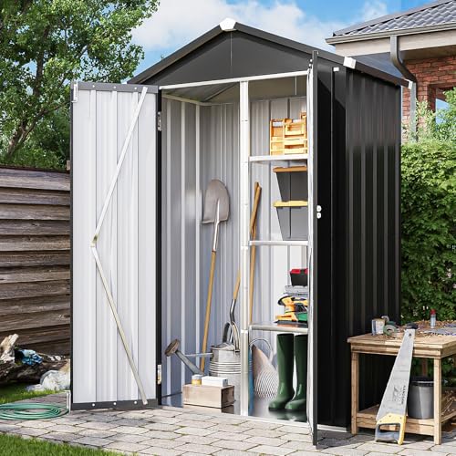 Vertical Outdoor Storage Cabinet 3.5’x2’ with Floor & Shelves Black