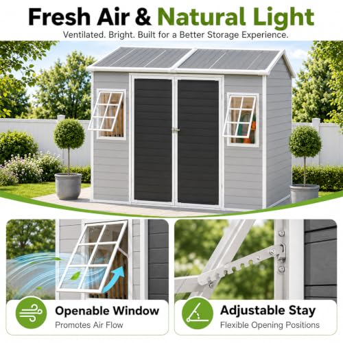 8x6 FT Resin Storage Shed with Floor Windows and Vents