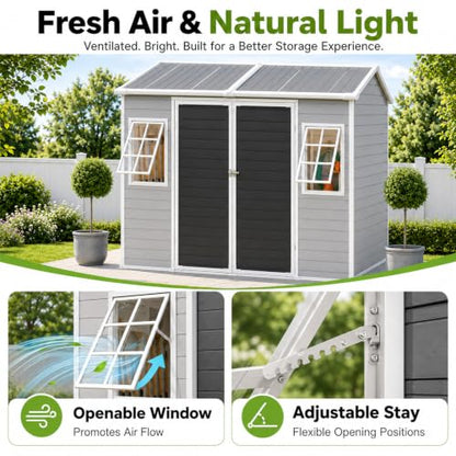 8x6 FT Resin Storage Shed with Floor Windows and Vents