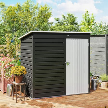 6' x 4' Metal Garden Tool Shed Small Outdoor Tool Shed Dark Gray